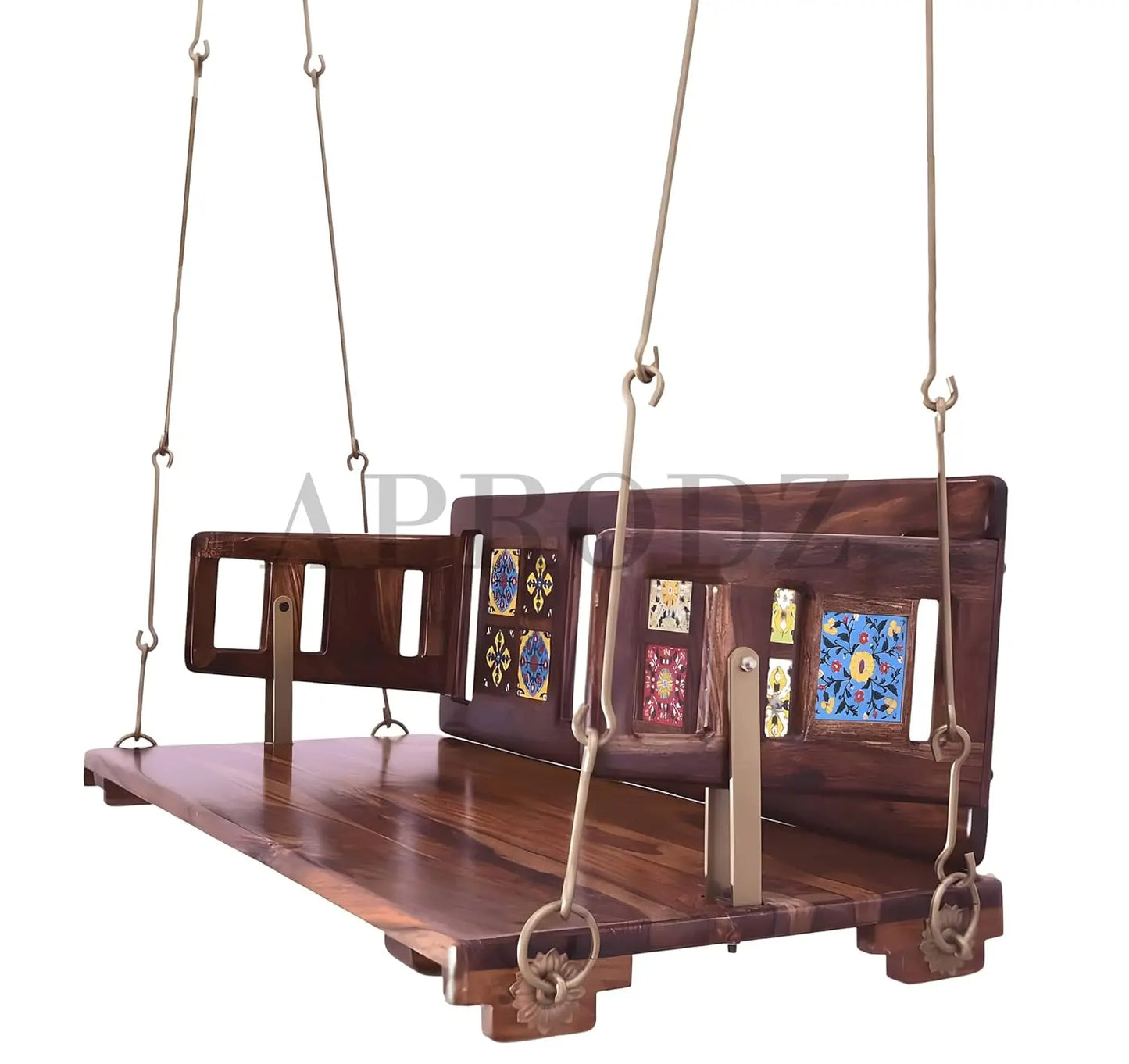 Reversible Wooden Swing Jhula with Brass Coated Chainfor Indoor Outdoor & Balcony | House Swings for Adults (52 Inches, Natural Finish) 