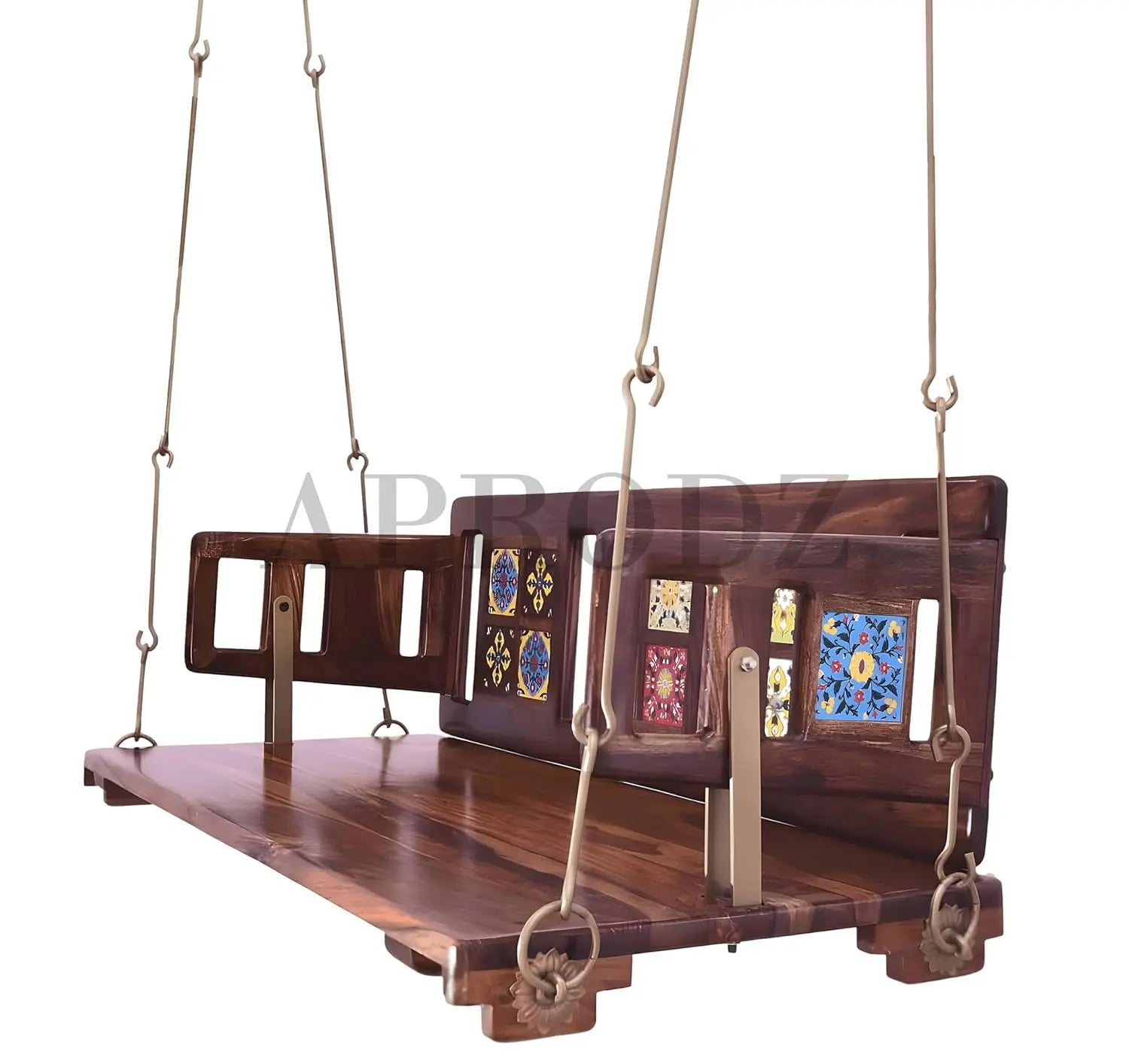 Reversible Wooden Swing Jhula with Brass Coated Chainfor Indoor Outdoor & Balcony | House Swings for Adults (52 Inches, Natural Finish) 