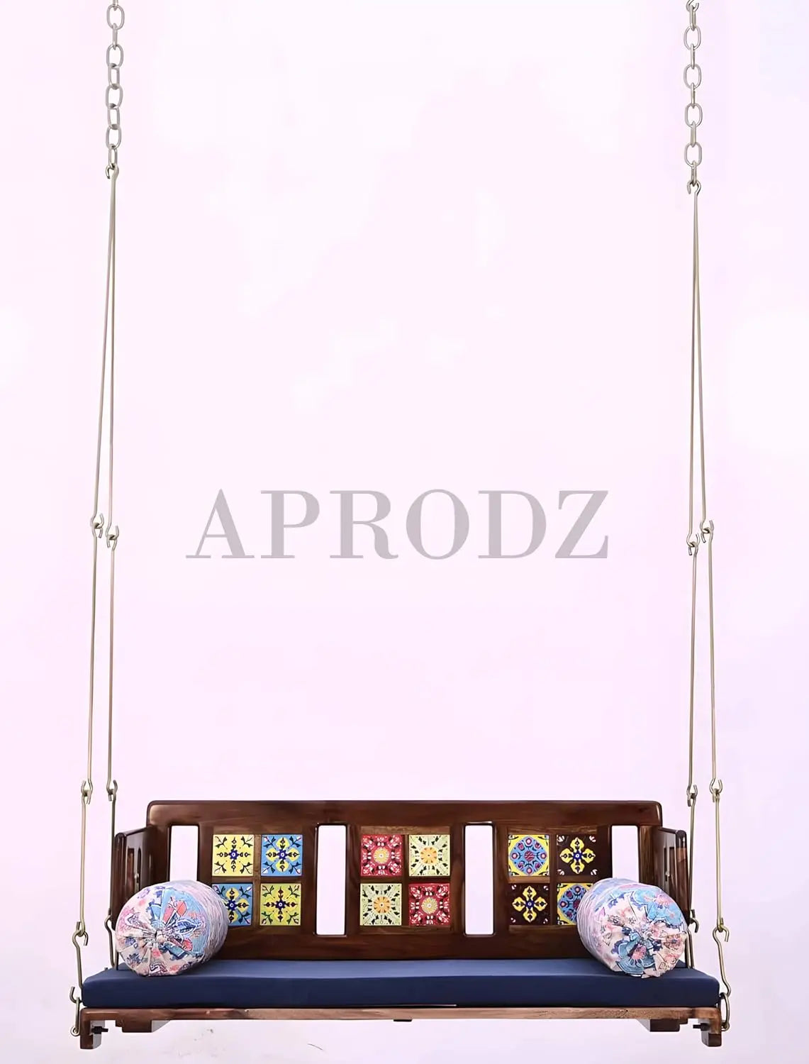 Reversible Wooden Swing Jhula with Brass Coated Chainfor Indoor Outdoor & Balcony | House Swings for Adults (52 Inches, Natural Finish) 