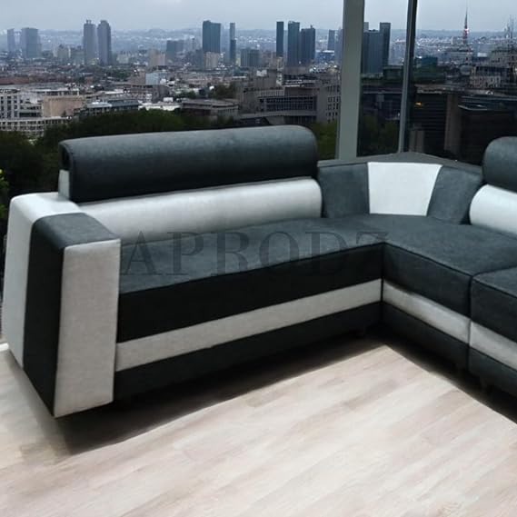 L-Shaped Sectional 6-Seater Sofa with Coffee Table Padded Armrest Perfect Fabric Corner Sofa for Guests Living Room, Drawing Room, Office & Lounge (Grey/Dual Tone) 