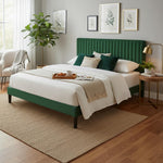 Upholstered Platform Bed with Adjustable Headboard, Leg Wood Black + Black Fabric 