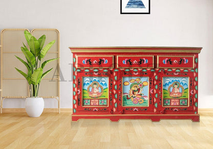 APRODZ Wooden Handpainted Multipurpose Sideboard Storage Cabinet for Home (Multicolor)