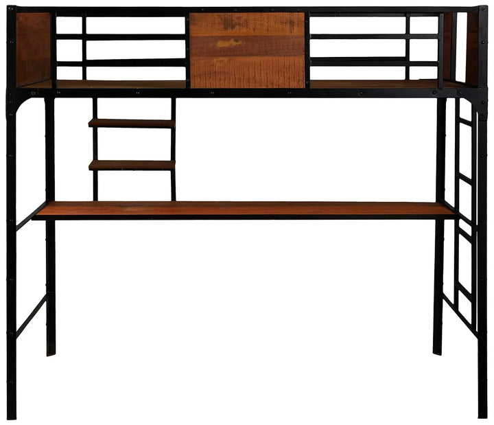 Translation missing: en.APRODZ Ellison Twin Size Bunk Bed with Work Station (Wood + Metal - Light Walnut and Black)