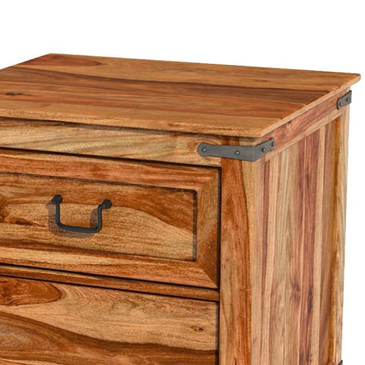Sheesham Wood Tigoa One Drawer and One Door Selves Bedside Storage Table for Bedroom | Brown Finish