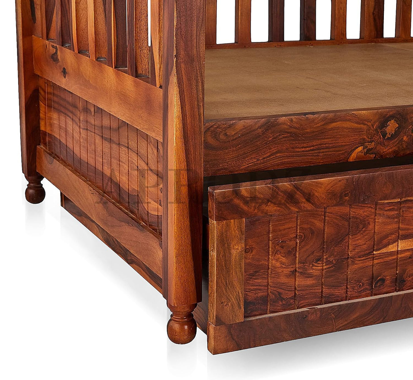 Drummo Sheesham Wood Daybed with Trundle Bed