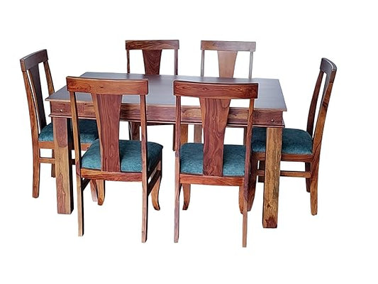 Noetic Solid Sheesham Wood 6 Seater Dining Table with Chairs (Rustic Teak Finish)