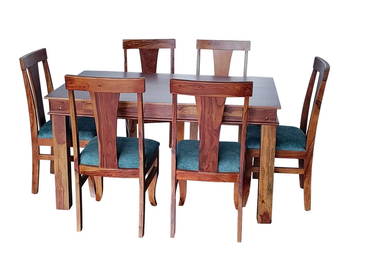 Translation missing: en.APRODZ Sheesham Wood Reyk 6 Seater Dining Table Set with 1 Bench &amp; 4 Chairs for Home Dining Room Furniture (Brown Finish)