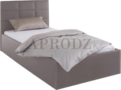 APRODZ Upholstered Single Size Bed with Box Storage (Light Grey Leatherette)