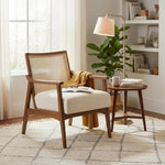 Deleon Living Chair in Cane Back Upholstered | (Light Brown Finish) 
