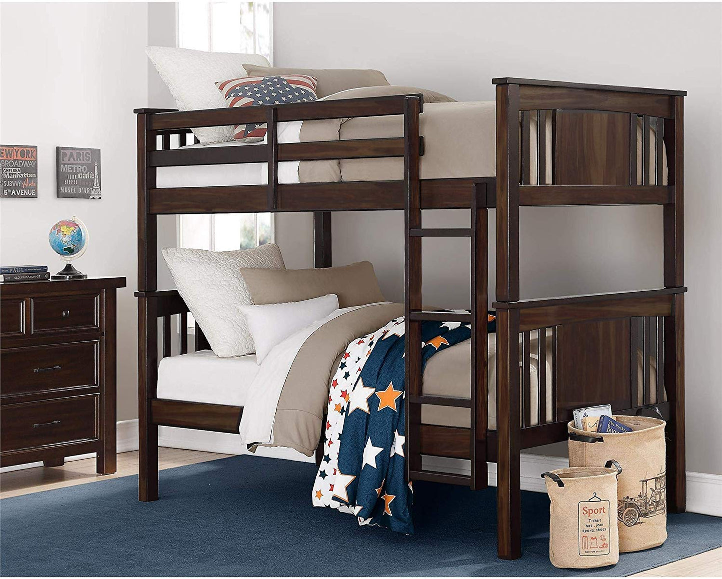 APRODZ Sheesham Wood Beerar Kids Bunk Beds with Ladder for Bedroom | Brown Finish