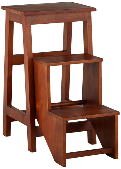 Mango Wood Folding Step Side End Table for Home | Stap Stool Table | Dark Brown 