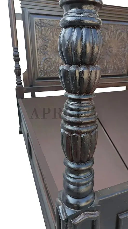 Sheesham wood bed King Size Four Poster Bed (Dark-Walnut) 