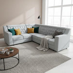 L-Shaped Sectional 6-Seater Sofa with Tufted Back Padded Armrest Perfect Fabric Corner Sofa for Guests Living Room, Drawing Room, Office & Lounge (Light Grey) 