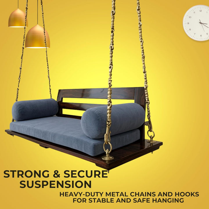 Translation missing: en.Sheesham Wood Jhula for Adults for Home Swing Jhula with Back Support and Stainless Steel Assessoriesfor Indoor Outdoor &amp; Balcony Traditional Hammock House Swings Jhula (Walnut Finish) 