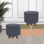 Upholstered and Steel Frame Puffy Stool Grass Green Fabric + Black Powdercoated - Set of 2 