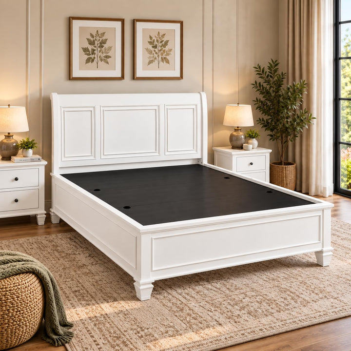Translation missing: en.White Hydraulic Storage Bed with Panel Headboard &amp; Footboard – Elegant Lift-Up Storage Bed Frame 