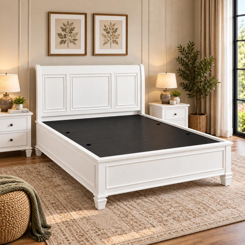 White Hydraulic Storage Bed with Panel Headboard & Footboard – Elegant Lift-Up Storage Bed Frame 
