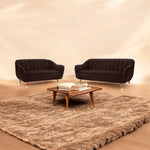 Modern Velvet 3-Seater Sofa – Channel Tufted Gold Legs (Brown) | Living room 