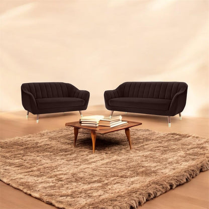 Lumina Modern Velvet Upholstered 3-Seater Sofa with Channel Tufted Backrest & Golden Metal Legs | Stylish Mid-Century Couch for Living Room & Lounge