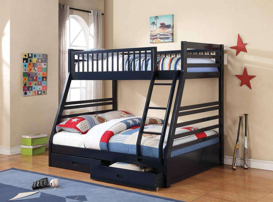 APRODZ Elvira Navy Blue Twin Bunk Bed with Storage Queen Size Bed Furniture for Bedroom Living Room Home