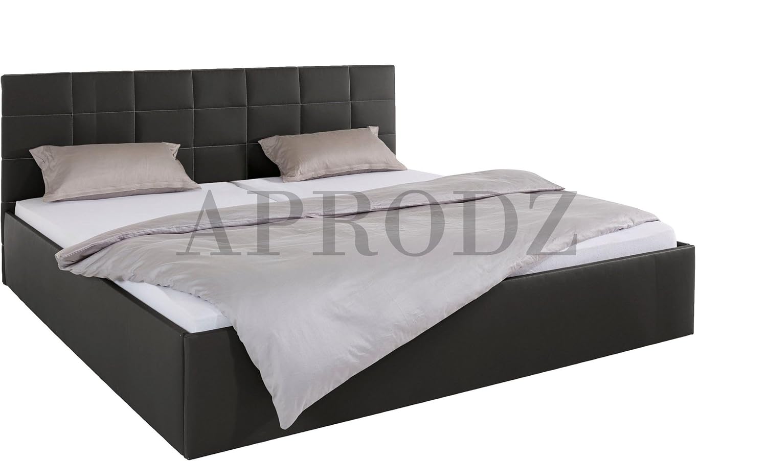 APRODZ Upholstered King Size Bed with Box Storage (Black Leatherette)