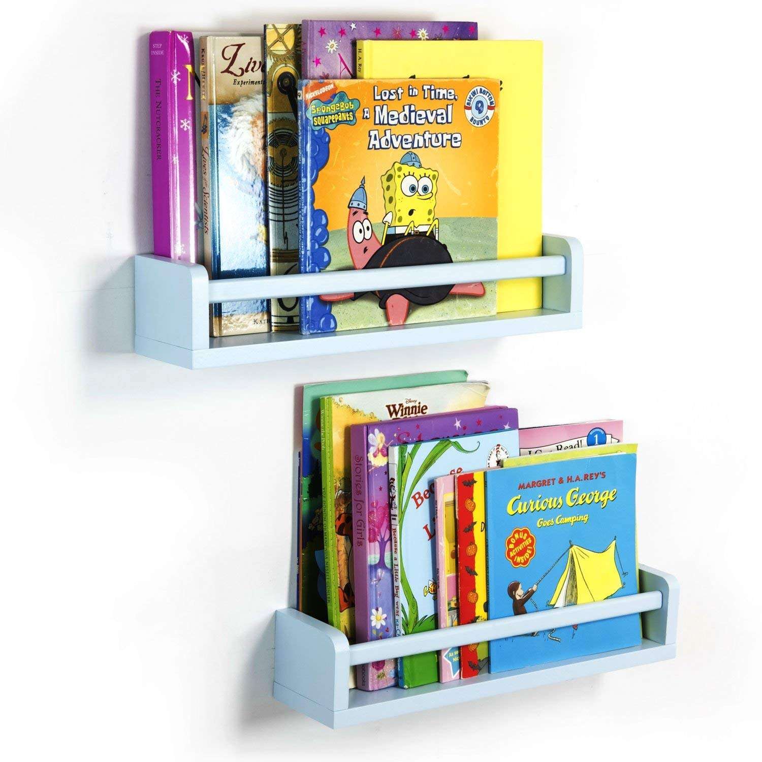 APRODZ Childrens Wall Mounted Floating Shelves - 2 Set Shelf - Kid’s Room Bookshelf Display Nursery Books and Toy Storage Display Organizer - Ships Fully Assembled (Green)