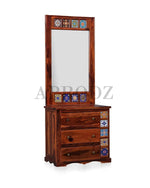 APRODZ Siramika Sheesham Wood Dressing Table with Three Drawer Storage for Living Room (Honey Oak Finish)