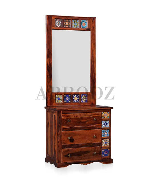 APRODZ Siramika Sheesham Wood Dressing Table with Three Drawer Storage for Living Room (Honey Oak Finish)