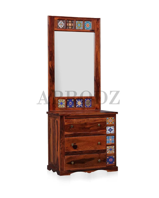 Translation missing: en.APRODZ Siramika Sheesham Wood Dressing Table with Three Drawer Storage for Living Room (Honey Oak Finish)