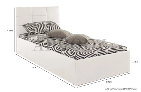 Translation missing: en.APRODZ Upholstered Single Size Bed with Box Storage (White Leatherette)