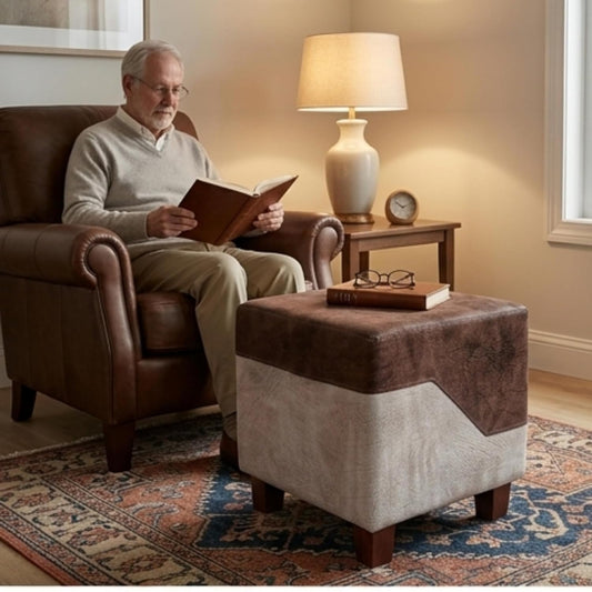 Printed Ottoman Stool Upholstered Foam Cushioned Pouffes for Living Room | Puffy Muddha Stool for Footrest & Sitting, Velvet Pouf Stool, Furniture for Home Decor, Office Set of 1 (Dark Brown) 