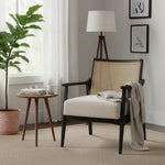 Deleon Living Chair in Cane Back Upholstered | (Light Brown Finish) 