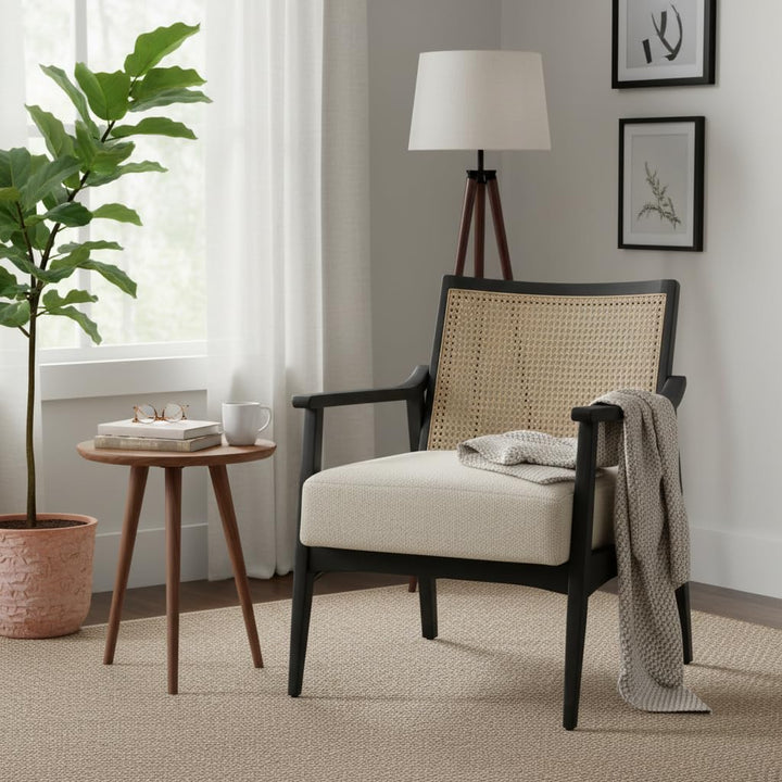 Translation missing: en.Deleon Living Chair in Cane Back Upholstered | (Light Brown Finish) 