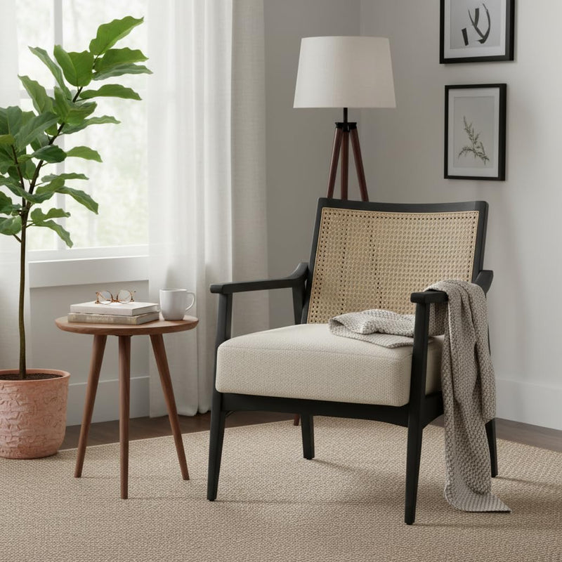 Deleon Living Chair in Cane Back Upholstered | (Light Brown Finish) 