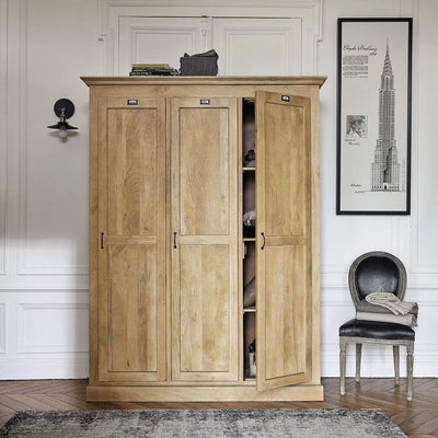 Mango Wood Multipurpose Storage 3-Door Hanoi Wardrobe rah for Living Room | Brown Finish