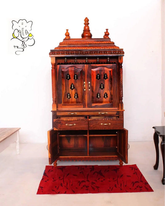 Translation missing: en.APRODZ Handcrafted Sheesham Wood Temple with Storage for Pooja Room | Temple for Home | Pooja Mandir (Standard, Natural Teak)