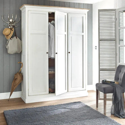 Mango Wood Multipurpose Storage Venice Wardrobe Almirah for Living Room | Cream 