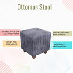 Flute Printed Ottoman Stool Upholstered Foam Cushioned Pouffes for Living Room Puffy Muddha Stool for Footrest & Sitting, Velvet Pouf Stool, Furniture for Home Decor, Office Set of 1 (Hale Navy) 