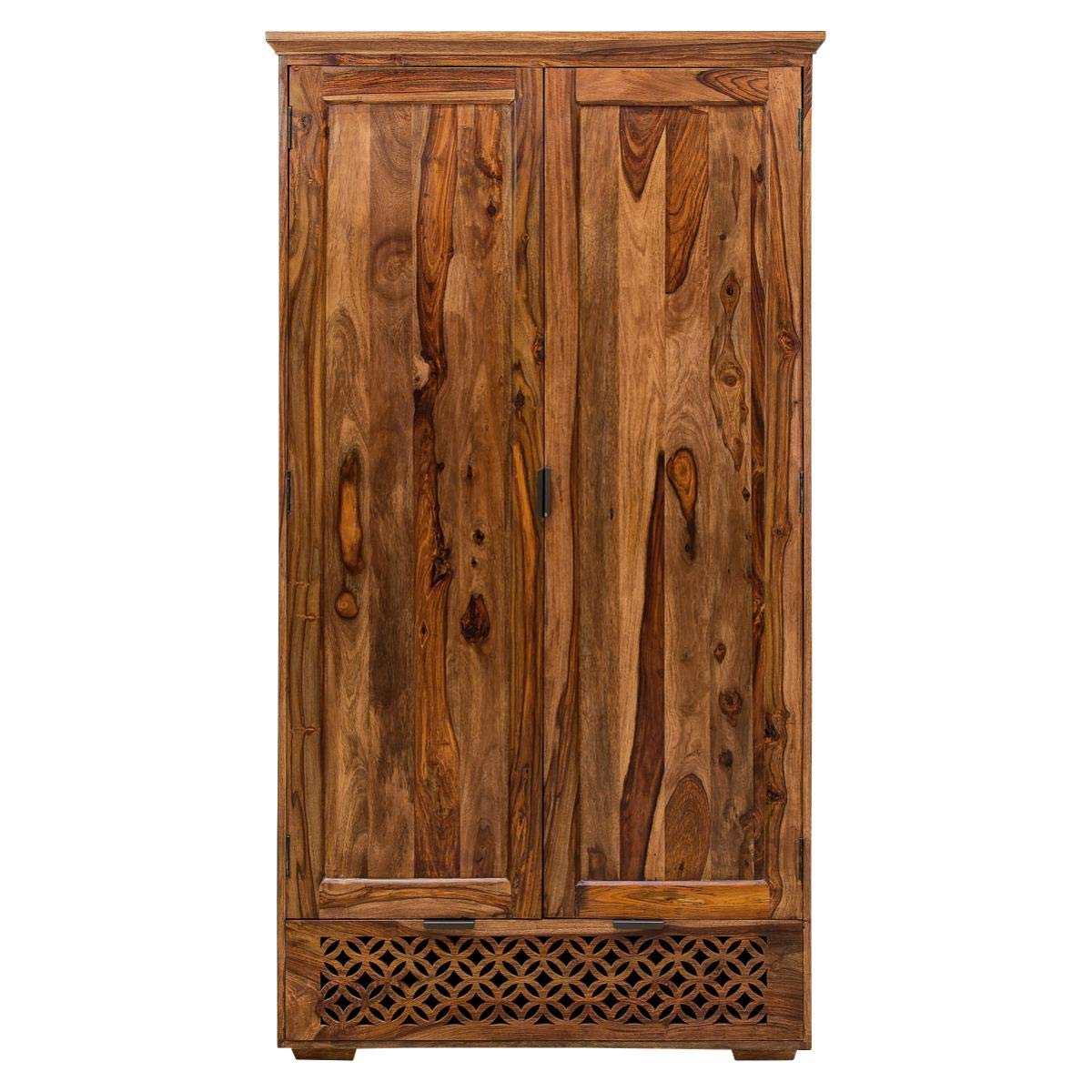 APRODZ Sheesham Wood Multipurpose Storage 2-Door Durque Wardrobe Almirah