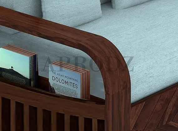 Sheesham Wood 2-Seater Sofa Cum Bed with Storage and Teal Upholstery – Stylish, Comfortable, and Space-Saving Convertible Sofa for Your Living Room  Sheesham Wood Sofa Cum Bed (2 Seater)