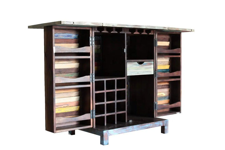 Translation missing: en.APRODZ Reclaimed Wood Wine Holder Storage Bar Cabinet for Living Room Multi-Color, standard (bc-140)