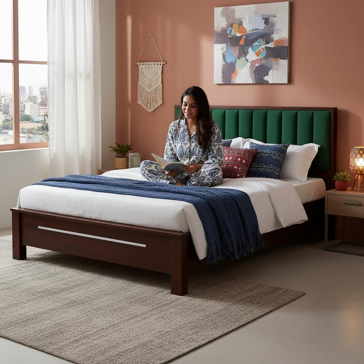 Translation missing: en.Sheesham Wood Bed | Queen Size Bed Without Storage | Solid Wood Double Bed with Tufted Headboard | Premium Cot Furniture for Bedroom | Bed Queen Size | Green 