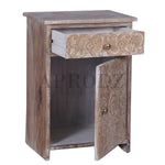 Mango Wood Yaviza One Door and One Drewer Bedside Storage Table for Bedroom 