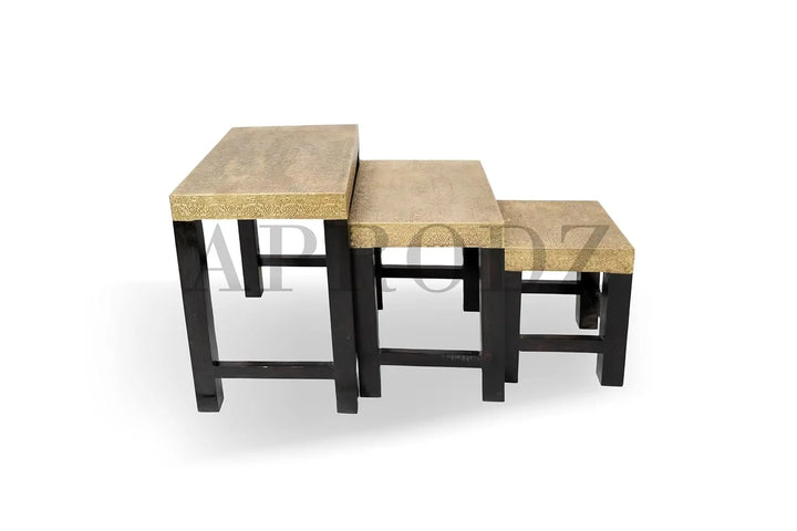 Translation missing: en.APRODZ Wooden Nesting Table Set of 3 Stools Portable Bedside End Table for Living Room Furniture (Multicolor)