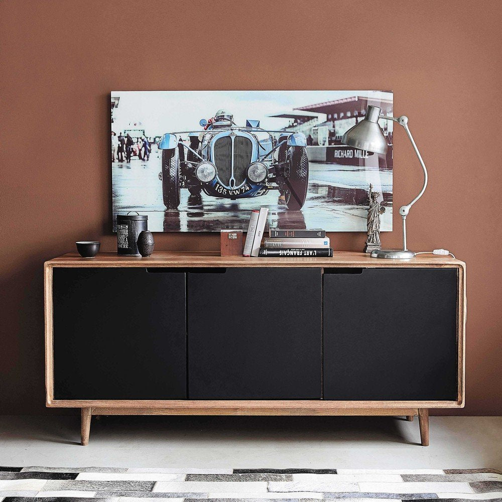 APRODZ Mango Wood Rivne Sideboard Storage Cabinet for Living Room | Wooden Cabinet for Kitchen | Brown & Black Finish