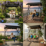 APRODZ Best Buy Steel Porch Jhula Swings Outdoor Iron Frame Deluxe Patio Garden Porch Canopy 3 Seats Swing with Bench 