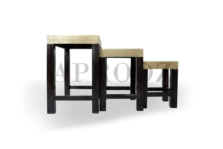 Translation missing: en.APRODZ Wooden Nesting Table Set of 3 Stools Portable Bedside End Table for Living Room Furniture (Multicolor)