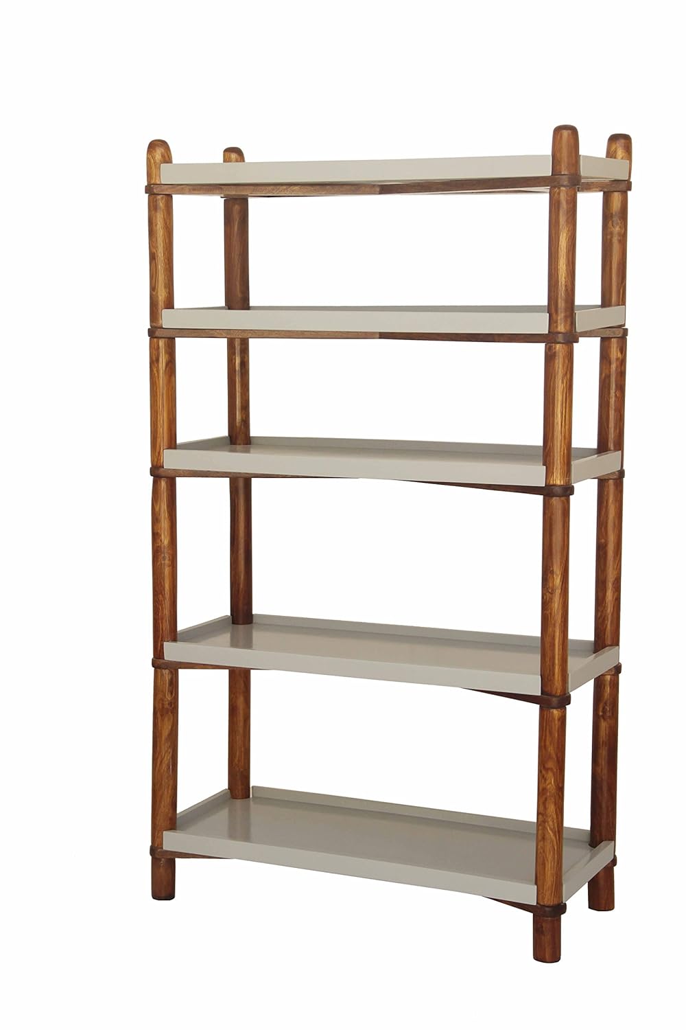 Solid Wood Open Bookcases and Book Shelves for Living Room | Rack Shelf | Dark Brown & White Finish