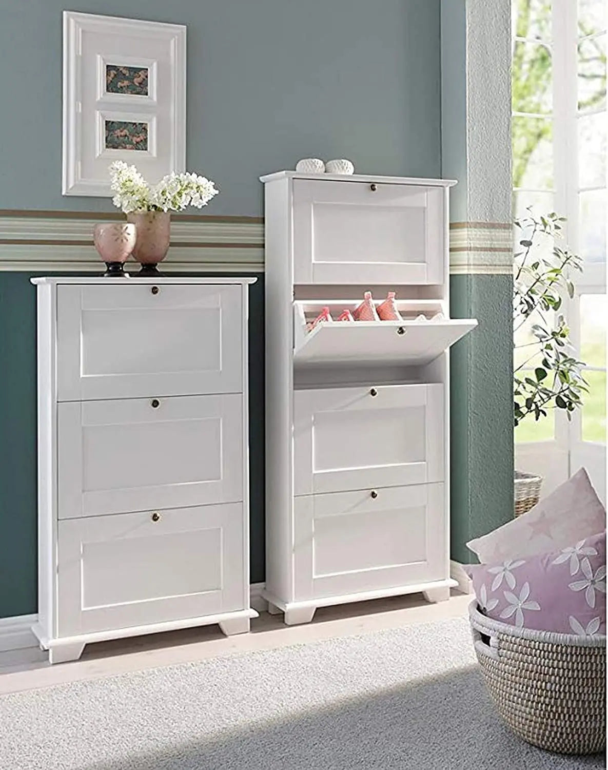 Solid Wood Tyso Shoe Cabinet for Home | Shoe Rack Organiser | White Finish?