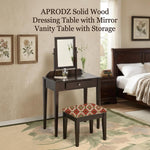 Acacia Wood Dressing Table with Portable Stool for Living Room (Espresso Finish) 